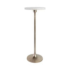 Table d'appoint élégante, table de chevet ou petite table de nuit pour la décoration intérieure - Table à boisson en métal mince avec plateau en marbre et base trompette