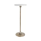 Table d'appoint élégante, table de chevet ou petite table de nuit pour la décoration intérieure - Table à boisson en métal mince avec plateau en marbre et base trompette