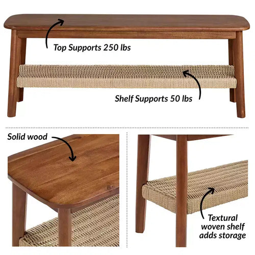 Banc Alaterre Calais de 122 cm en bois d'acacia, couleur châtaigne