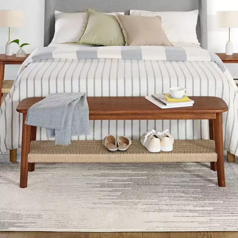 Banc Alaterre Calais de 122 cm en bois d'acacia, couleur châtaigne