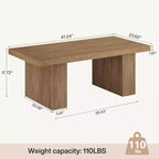 Table basse de ferme Lantine, table basse rectangulaire de 120 cm avec base épaisse pour salon, appartement, zones de réception