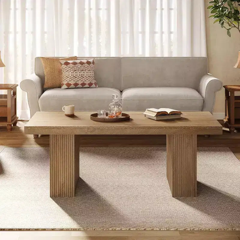Table basse de ferme Lantine, table basse rectangulaire de 120 cm avec base épaisse pour salon, appartement, zones de réception