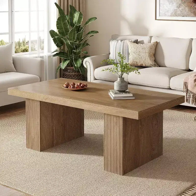 Table basse de ferme Lantine, table basse rectangulaire de 120 cm avec base épaisse pour salon, appartement, zones de réception