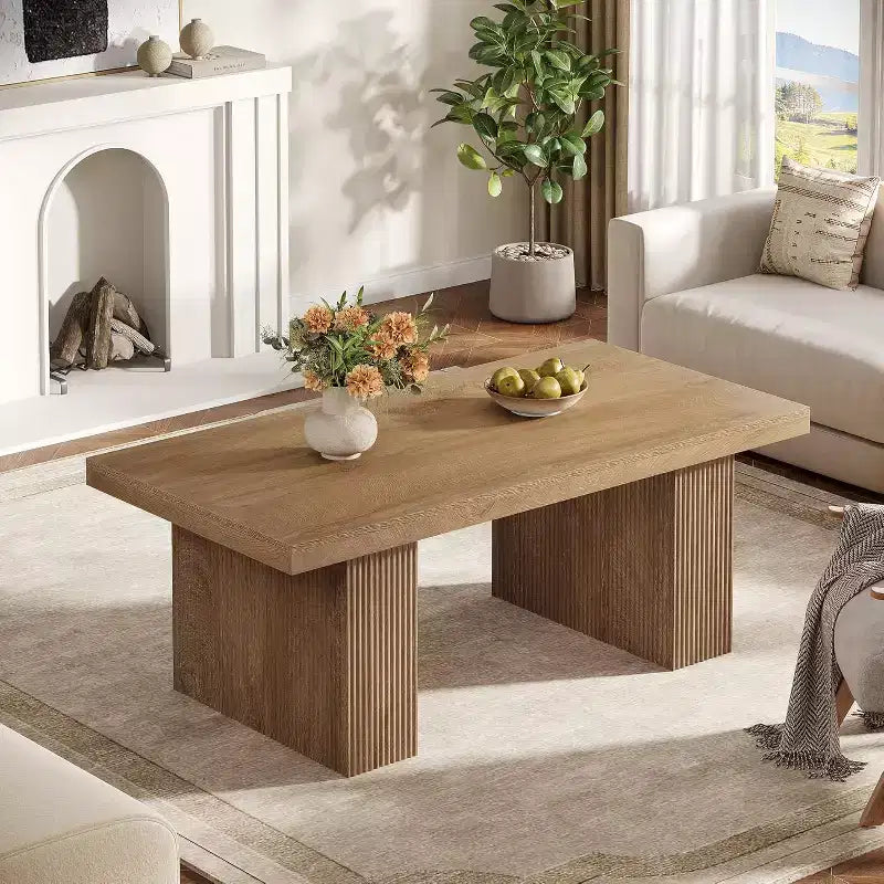 Table basse de ferme Lantine, table basse rectangulaire de 120 cm avec base épaisse pour salon, appartement, zones de réception