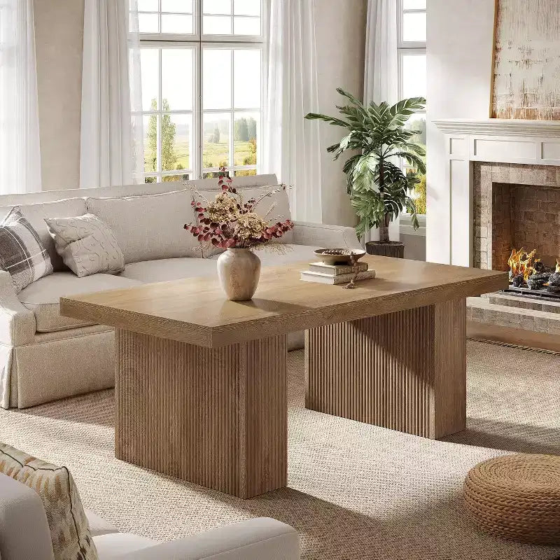 Table basse de ferme Lantine, table basse rectangulaire de 120 cm avec base épaisse pour salon, appartement, zones de réception
