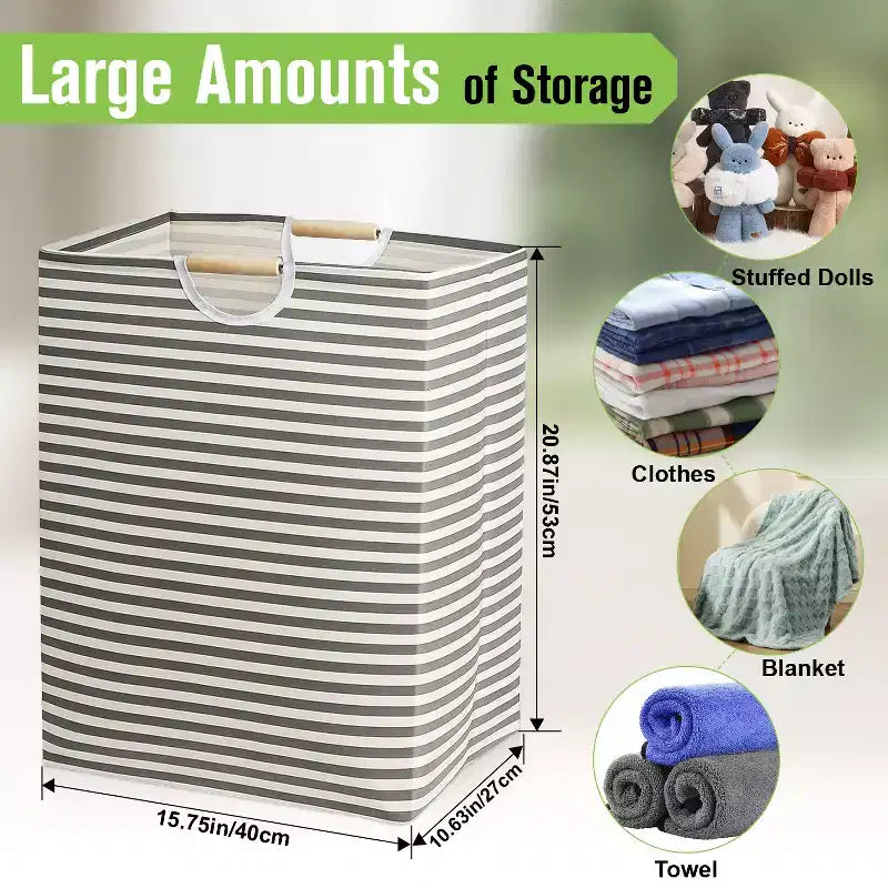 Garnen 2x Panier à Linge Pliant, Sac à Linge Pliable, Paniers à Linge Sale à Poignées en Bois, Organisateur de Bacs à Linge pour Chambre d'Enfant