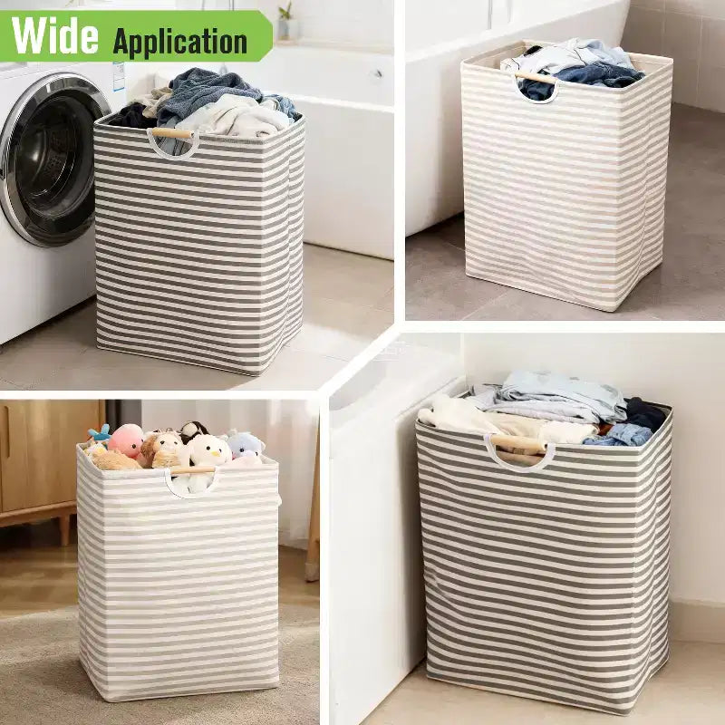 Garnen 2x Panier à Linge Pliant, Sac à Linge Pliable, Paniers à Linge Sale à Poignées en Bois, Organisateur de Bacs à Linge pour Chambre d'Enfant