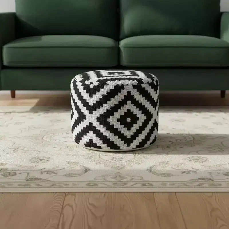 HomeRoots Pouf/Ottoman Cylindrique Géométrique Noir 18