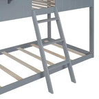 Lit superposé cabane jumeau sur jumeau avec toit et fenêtre, cadre de lit superposé en bois avec barrière de sécurité et échelle pour enfants et adolescents