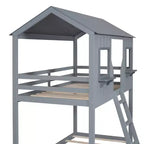 Lit superposé cabane jumeau sur jumeau avec toit et fenêtre, cadre de lit superposé en bois avec barrière de sécurité et échelle pour enfants et adolescents