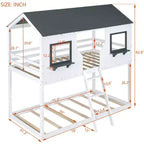 Lit superposé cabane jumeau sur jumeau avec toit et fenêtre, cadre de lit superposé en bois avec barrière de sécurité et échelle pour enfants et adolescents