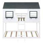 Lit superposé cabane jumeau sur jumeau avec toit et fenêtre, cadre de lit superposé en bois avec barrière de sécurité et échelle pour enfants et adolescents