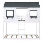 Lit superposé cabane jumeau sur jumeau avec toit et fenêtre, cadre de lit superposé en bois avec barrière de sécurité et échelle pour enfants et adolescents