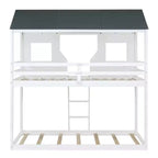 Lit superposé cabane jumeau sur jumeau avec toit et fenêtre, cadre de lit superposé en bois avec barrière de sécurité et échelle pour enfants et adolescents