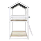 Lit superposé cabane jumeau sur jumeau avec toit et fenêtre, cadre de lit superposé en bois avec barrière de sécurité et échelle pour enfants et adolescents