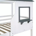 Lit superposé cabane jumeau sur jumeau avec toit et fenêtre, cadre de lit superposé en bois avec barrière de sécurité et échelle pour enfants et adolescents