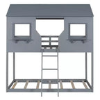 Lit superposé cabane jumeau sur jumeau avec toit et fenêtre, cadre de lit superposé en bois avec barrière de sécurité et échelle pour enfants et adolescents