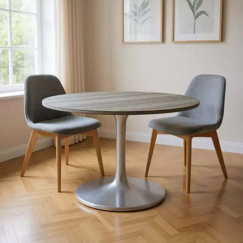 HomeRoots Table à manger ronde avec piètement colonne en marbre et aluminium gris et argent de 60