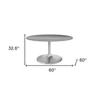 HomeRoots Table à manger ronde avec piètement colonne en marbre et aluminium gris et argent de 60