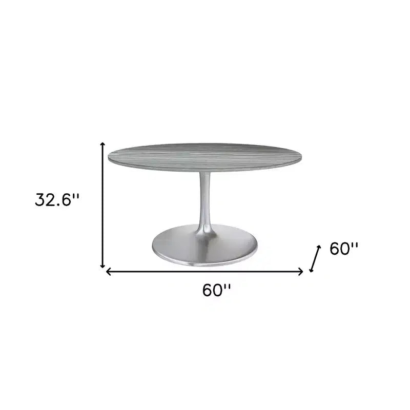 HomeRoots Table à manger ronde avec piètement colonne en marbre et aluminium gris et argent de 60