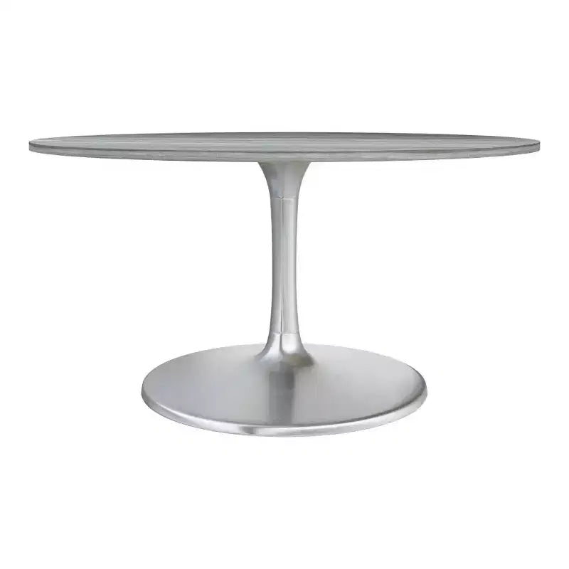 HomeRoots Table à manger ronde avec piètement colonne en marbre et aluminium gris et argent de 60