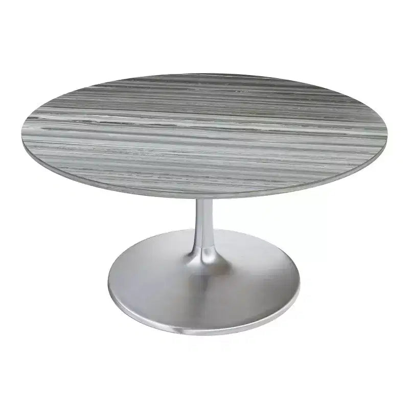 HomeRoots Table à manger ronde avec piètement colonne en marbre et aluminium gris et argent de 60