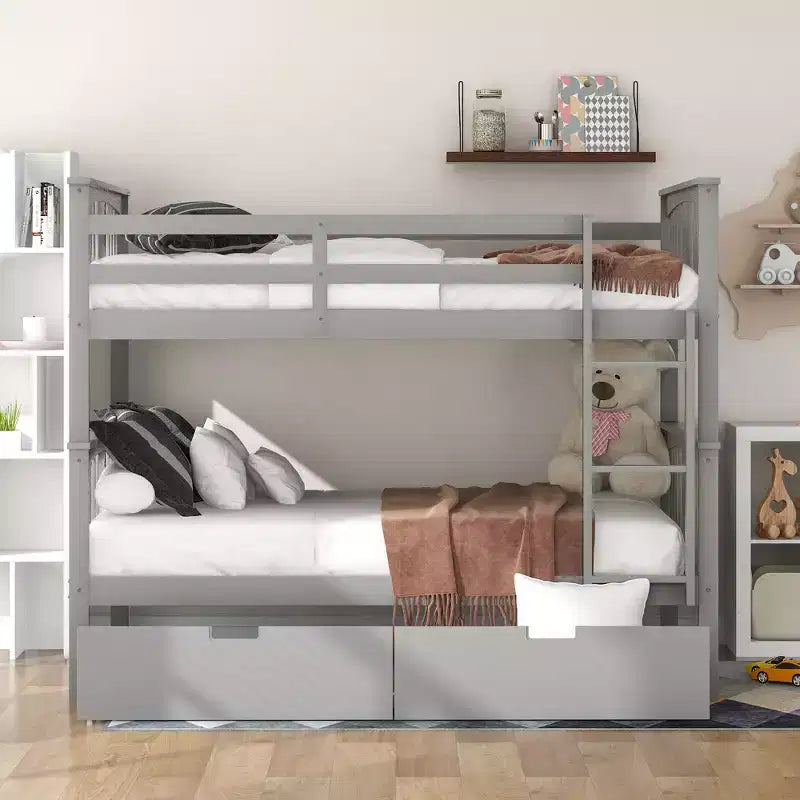 Lit superposé double avec tiroirs, lit superposé en bois pleine grandeur pour enfants, adolescents et adultes, convertible en 2 lits