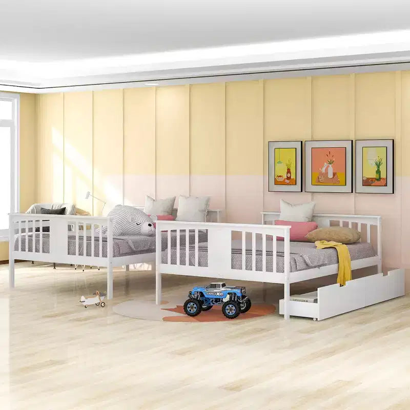 Lit superposé double avec tiroirs, lit superposé en bois pleine grandeur pour enfants, adolescents et adultes, convertible en 2 lits