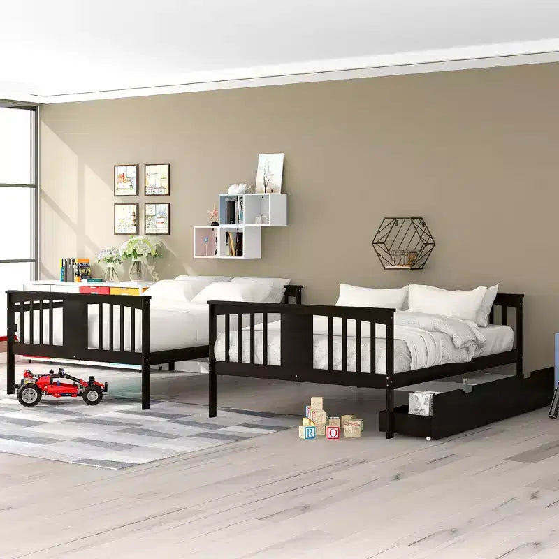 Lit superposé double avec tiroirs, lit superposé en bois pleine grandeur pour enfants, adolescents et adultes, convertible en 2 lits