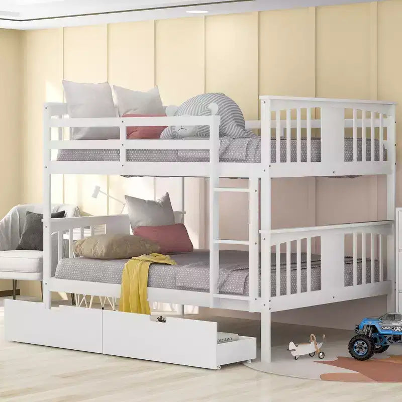 Lit superposé double avec tiroirs, lit superposé en bois pleine grandeur pour enfants, adolescents et adultes, convertible en 2 lits