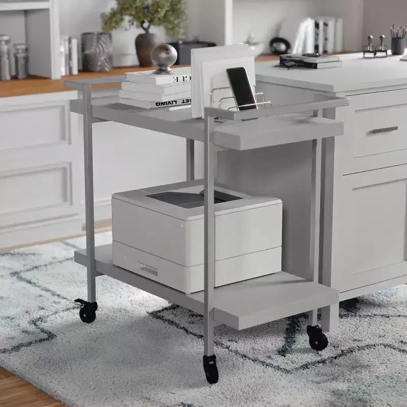 Chariot de rangement et d'imprimante Martha Stewart Liam à 2 niveaux avec cadre en métal