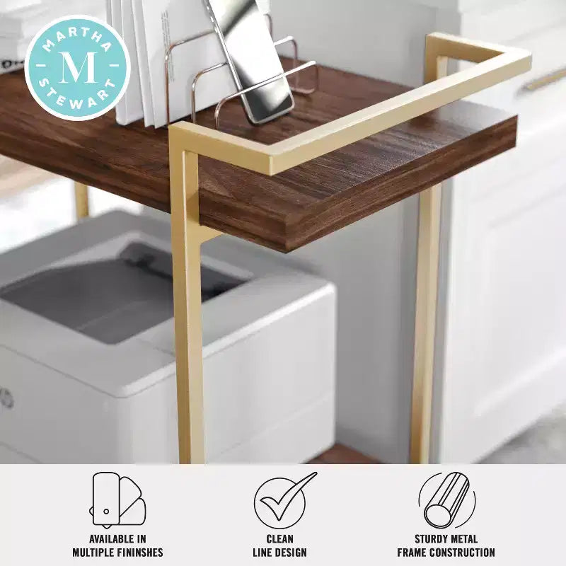 Chariot de rangement et d'imprimante Martha Stewart Liam à 2 niveaux avec cadre en métal