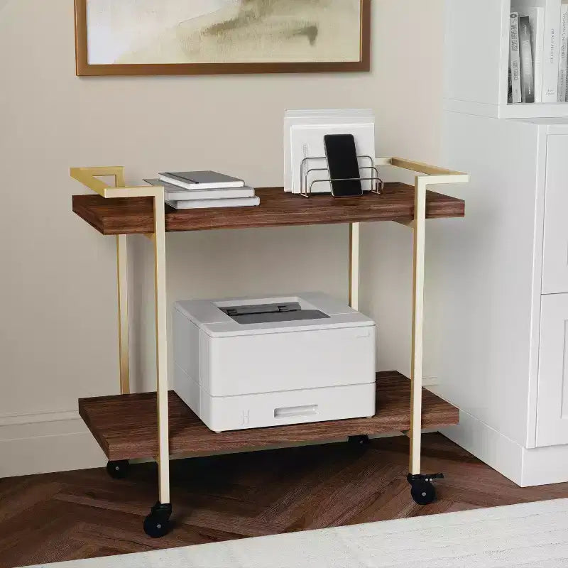 Chariot de rangement et d'imprimante Martha Stewart Liam à 2 niveaux avec cadre en métal
