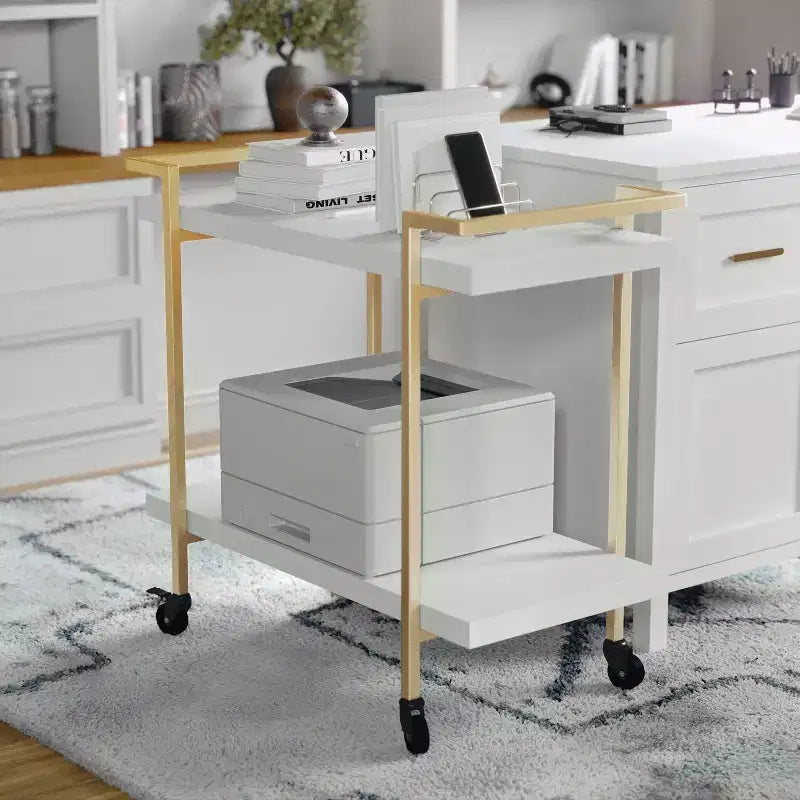 Chariot de rangement et d'imprimante Martha Stewart Liam à 2 niveaux avec cadre en métal
