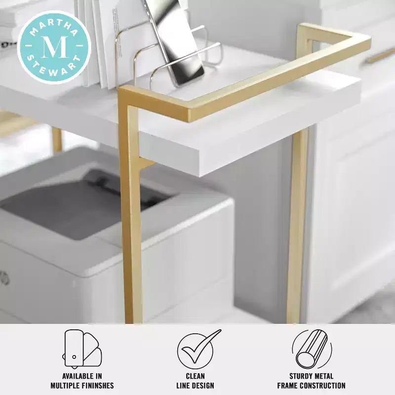 Chariot de rangement et d'imprimante Martha Stewart Liam à 2 niveaux avec cadre en métal