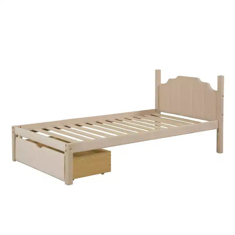 Lit superposé triple (lit double en bas, lit simple au milieu et lit simple en haut) pour 3 enfants, lit superposé en bois avec tiroirs et garde-corps pour chambre à coucher, beige