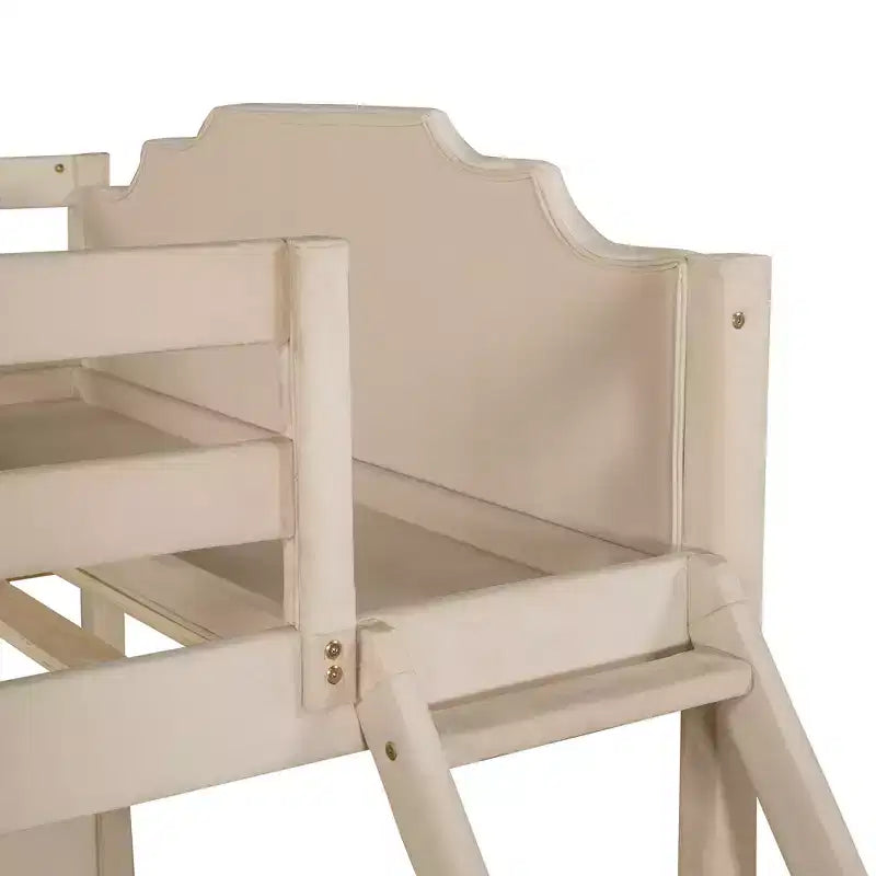 Lit superposé triple (lit double en bas, lit simple au milieu et lit simple en haut) pour 3 enfants, lit superposé en bois avec tiroirs et garde-corps pour chambre à coucher, beige
