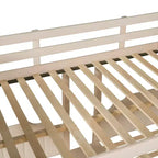 Lit superposé triple (lit double en bas, lit simple au milieu et lit simple en haut) pour 3 enfants, lit superposé en bois avec tiroirs et garde-corps pour chambre à coucher, beige