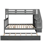 Lit superposé jumeau sur lit double avec lit gigogne pour enfants, cadre de lit superposé avec escalier de rangement et garde-corps