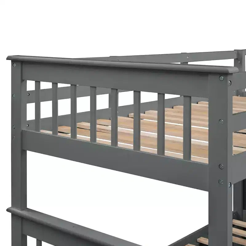 Lit superposé jumeau sur lit double avec lit gigogne pour enfants, cadre de lit superposé avec escalier de rangement et garde-corps