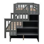 Lit superposé jumeau sur lit double avec lit gigogne pour enfants, cadre de lit superposé avec escalier de rangement et garde-corps