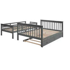 Lit superposé jumeau sur lit double avec lit gigogne pour enfants, cadre de lit superposé avec escalier de rangement et garde-corps