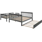 Lit superposé jumeau sur lit double avec lit gigogne pour enfants, cadre de lit superposé avec escalier de rangement et garde-corps