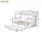 Lit superposé jumeau sur lit double avec lit gigogne pour enfants, cadre de lit superposé avec escalier de rangement et garde-corps
