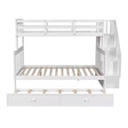Lit superposé jumeau sur lit double avec lit gigogne pour enfants, cadre de lit superposé avec escalier de rangement et garde-corps