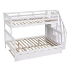 Lit superposé jumeau sur lit double avec lit gigogne pour enfants, cadre de lit superposé avec escalier de rangement et garde-corps
