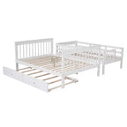 Lit superposé jumeau sur lit double avec lit gigogne pour enfants, cadre de lit superposé avec escalier de rangement et garde-corps