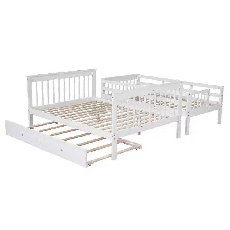 Lit superposé jumeau sur lit double avec lit gigogne pour enfants, cadre de lit superposé avec escalier de rangement et garde-corps