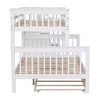 Lit superposé jumeau sur lit double avec lit gigogne pour enfants, cadre de lit superposé avec escalier de rangement et garde-corps