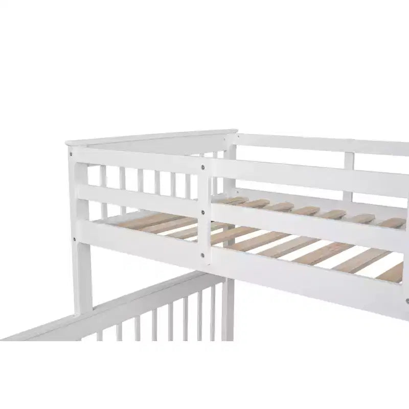 Lit superposé jumeau sur lit double avec lit gigogne pour enfants, cadre de lit superposé avec escalier de rangement et garde-corps